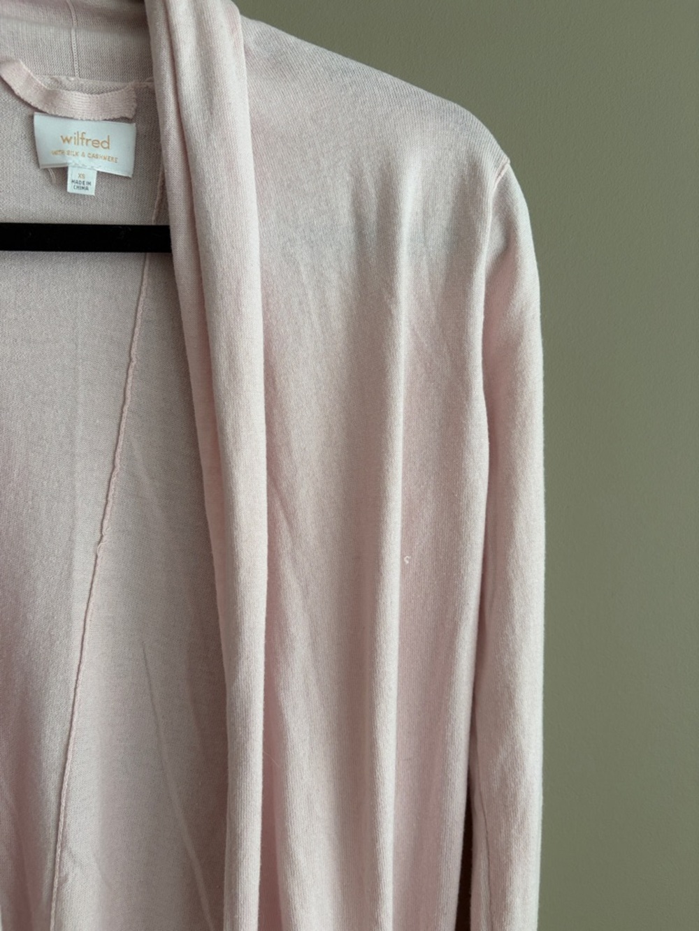 WILFRED Soft Pink Open-Front Silk & Cashmere Draped Cardigan size XS - Picture 3 of 11